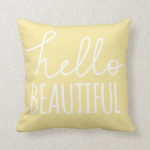 Almofada Olá! amarelo feminino lunático da tipografia