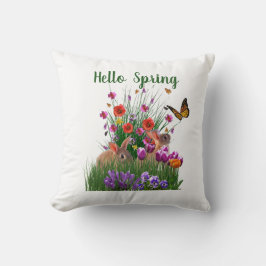 Almofada Olá, Coelhos de Páscoa Primavera e Jardim Flor