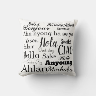 Almofada Olá em diferentes idiomas Travesseiro decorativo d
