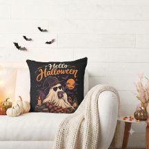 Olá Halloween Fantasma Fofo Bebendo Café
