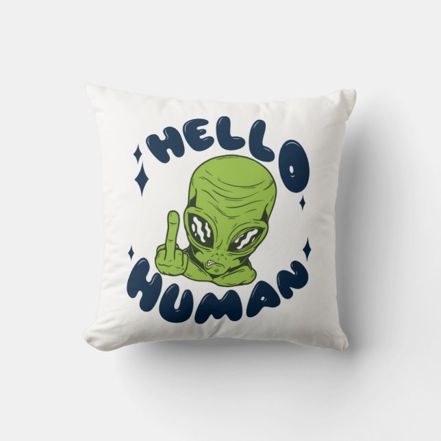 Almofada Olá humano alienígena engraçado (Frente)