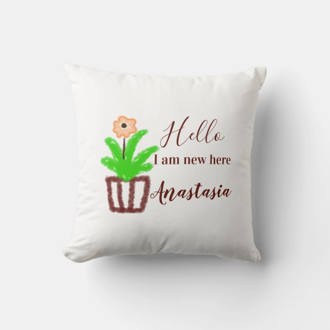 Almofada Olá, sou novo aqui, chá de fraldas, crianças, folh (Frente)