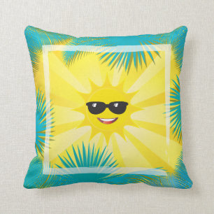 Almofada Olá! verão! Quadro tropical da palma do smiley