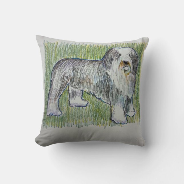 Almofada Old English Sheepdog Throw Pillow (Frente)