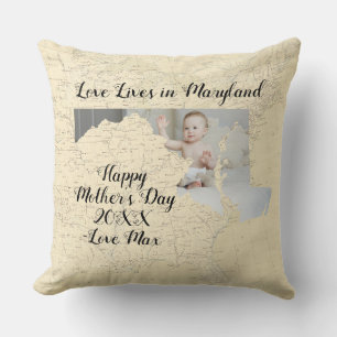 Almofada Old Map Love Mora No Estado De Maryland.