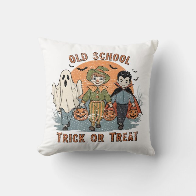 Almofada Old School Trick or Treat Retro Halloween  (Frente)