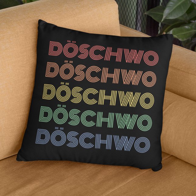 Almofada Oldtimer 2cv Ente 70er Döschwo (2CV Pillow in Black with a Red Blue Yellow Typography)