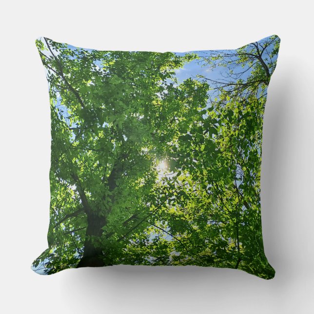 Almofada Olhando para cima para Folhas Verdes e Céu Azul -  (Frente)