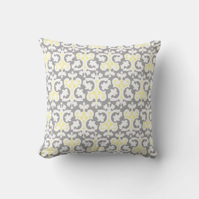Almofada Olhar Damasko Cinza Amarelo Moderno (Frente)