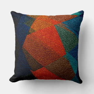 Almofada Olhar de couro alaranjado e azul