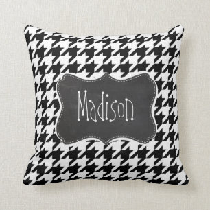 Almofada Olhar do quadro do vintage; Houndstooth preto &
