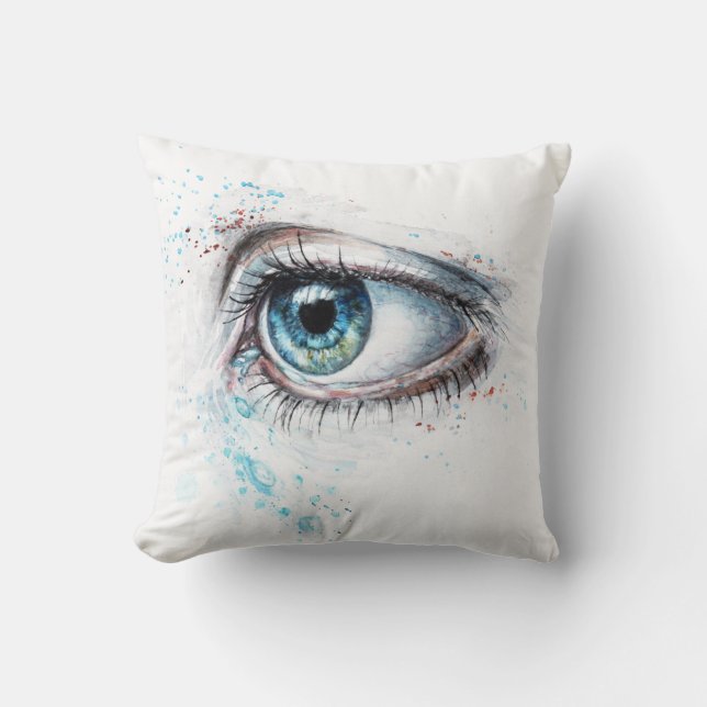 Almofada Olhos Azuis em Choro (tristeza, simpatia e depress (Frente)