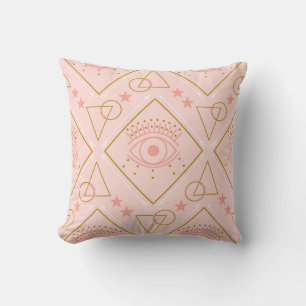 Almofada Olhos Dourados cor-de-rosa: Design geométrico sem