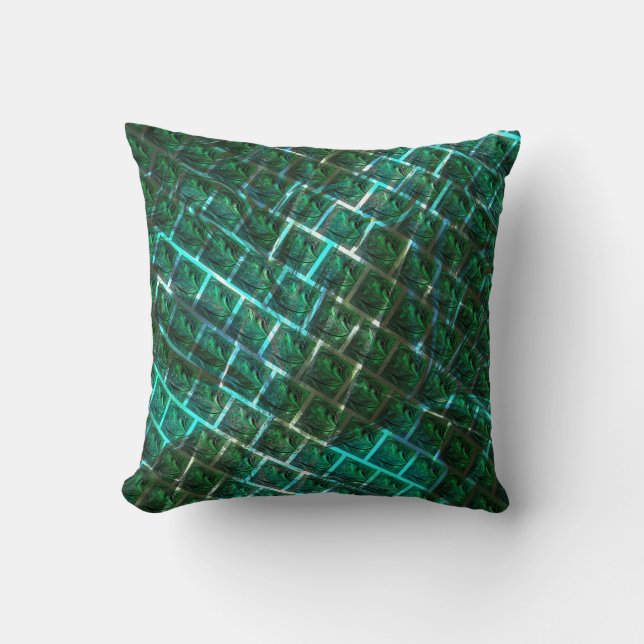 Almofada "Olhos enquadrados verdes", arranhões e grelha azu (Frente)