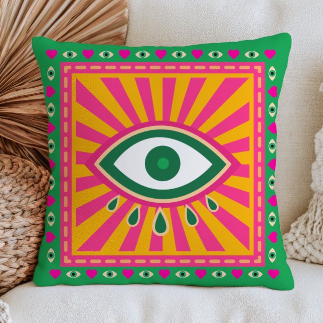 Almofada Olhos Malignos Funky Retro Raios Solares Verde Max (Criador carregado)