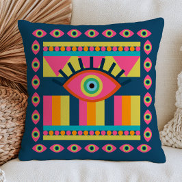 Almofada Olhos Maus Funky Coloridos Abstrato Maximalista