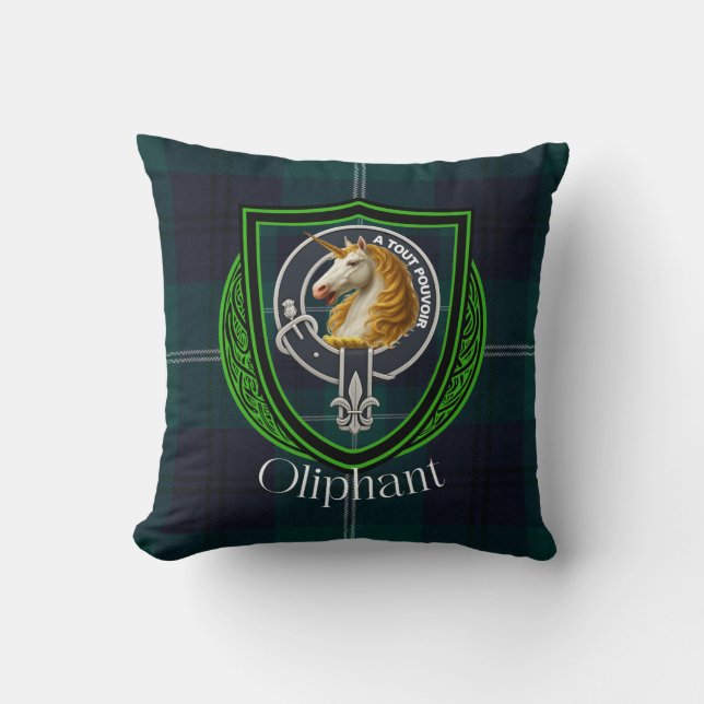 Almofada Oliphant Scottish Clan Tartan & Crest (Frente)