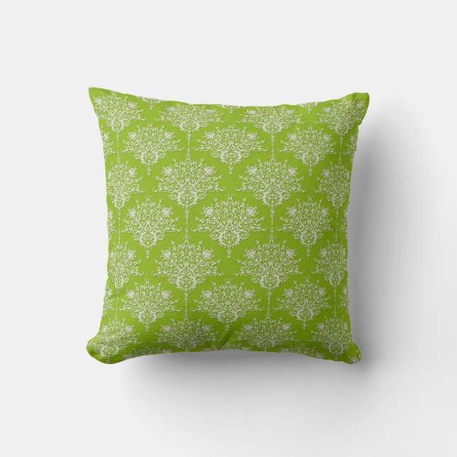 Almofada Oliva Verde e Damasco Floral Branco (Frente)
