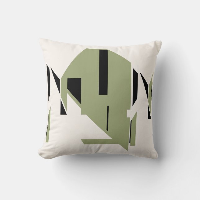 Almofada Olive Black on White Bold Geometric Art Abstract (Frente)
