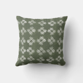 Almofada Olive Green Hand-Drawn Rustic Checkered Pattern