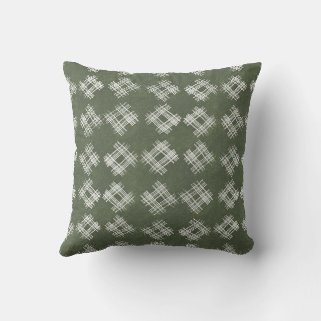 Almofada Olive Green Hand-Drawn Rustic Checkered Pattern (Verso)