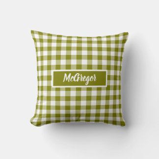 Almofada Olive Green Plaid Gingham Personalized