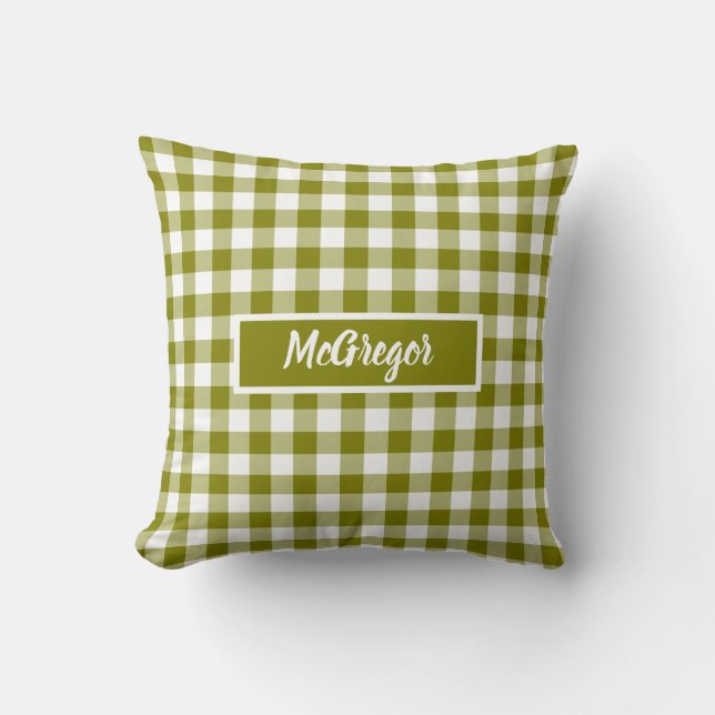 Almofada Olive Green Plaid Gingham Personalized (Frente)