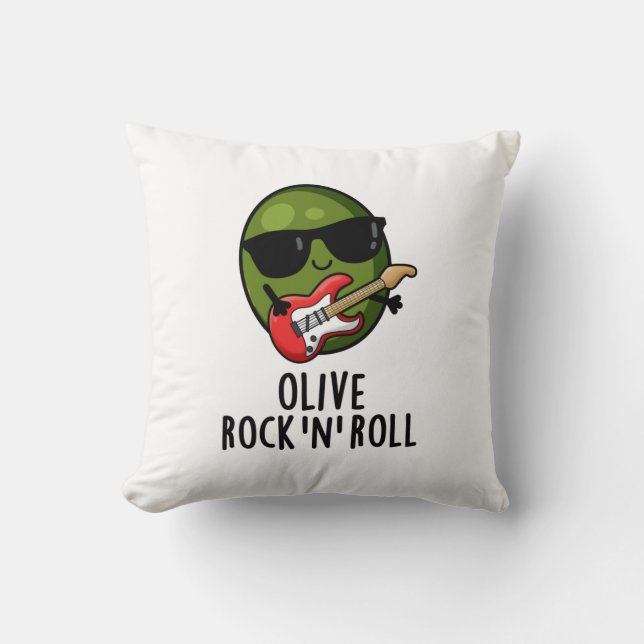 Almofada Olive Rock E Roll Funny Rocker Olive Pun (Frente)