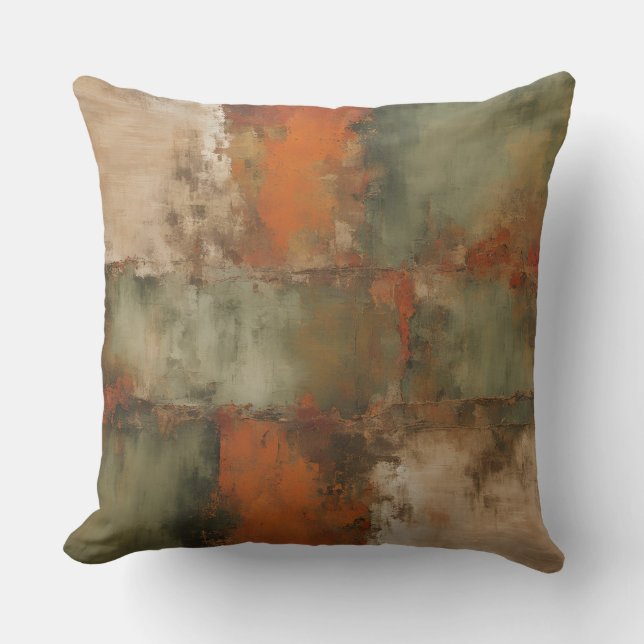Almofada Olive Sage Laranja Ferrugem Bege Abstrato (Frente)