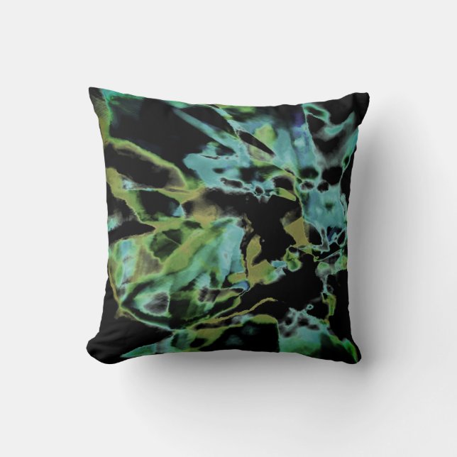Almofada Olive Teal Green Black Abstract Floral Design (Frente)