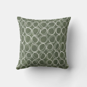 Almofada Olive Verde Rabiscos de Círculo Rústico Desenhados
