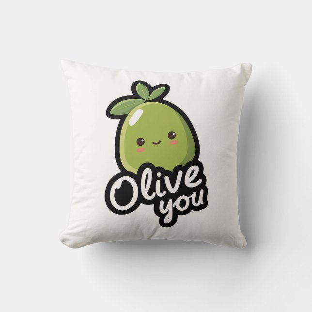 Almofada Olive You – Design de Pun Kawaii de Oliva Fofo (Frente)