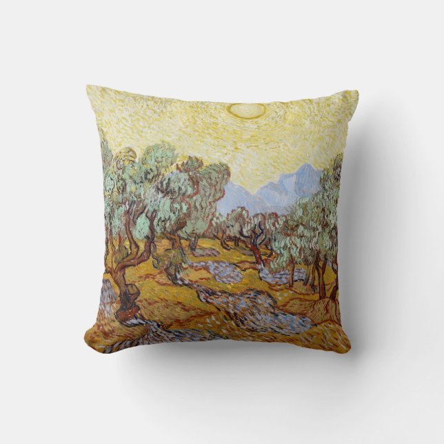 Almofada Oliveiras com céu amarelo e sol  (Frente)