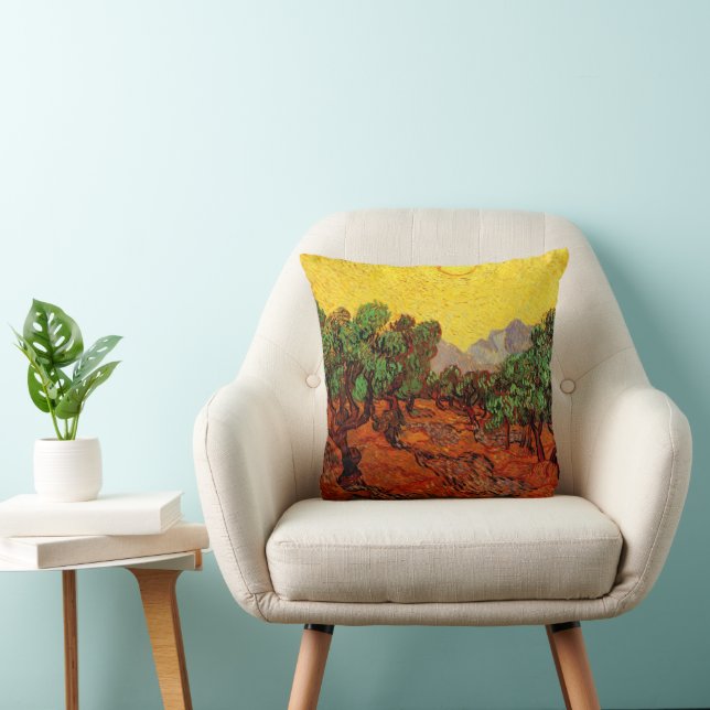 Almofada Oliveiras de Van Gogh com Céu Amarelo e Sol (Cadeira)