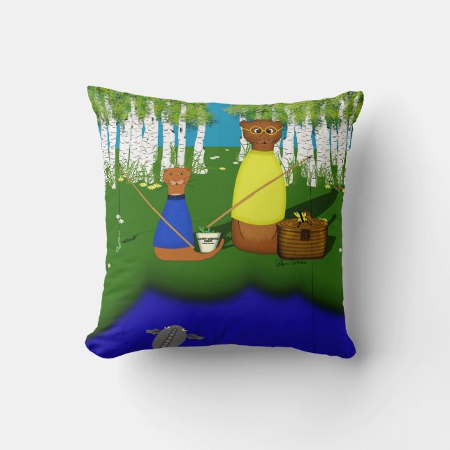 Almofada Oliver The Otter Pescaria com Pai (Frente)