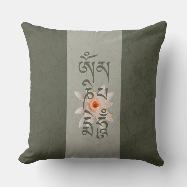 Almofada Om Mani Padme Hum Lotus - Azul-verde (Frente)