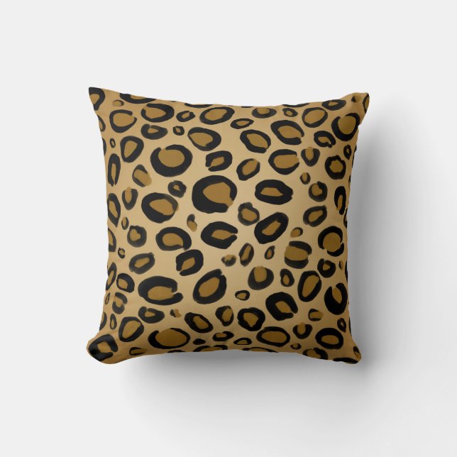 Almofada Onça-pintada dourada bege estampa de leopardo (Frente)