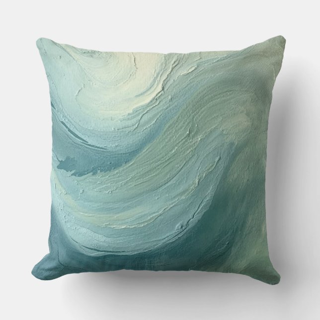 Almofada Onda Costeira Moderna Verde Azul Sage Impressa (Frente)