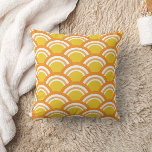 Almofada Onda Japonesa Seigaiha Padrão Amarelo Laranja