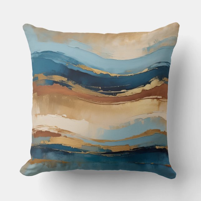 Almofada Ondas azuis de cobre e ouro (Frente)