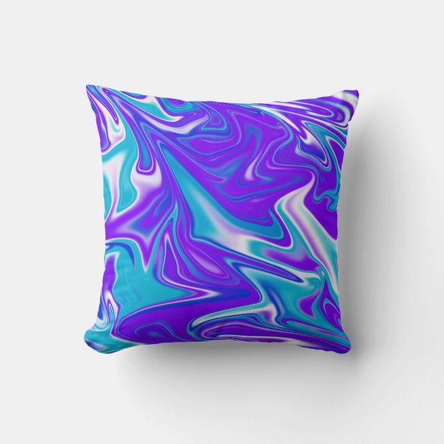 Almofada "Ondas Celestiais: O Mármore Azul Branco e Roxo (Frente)