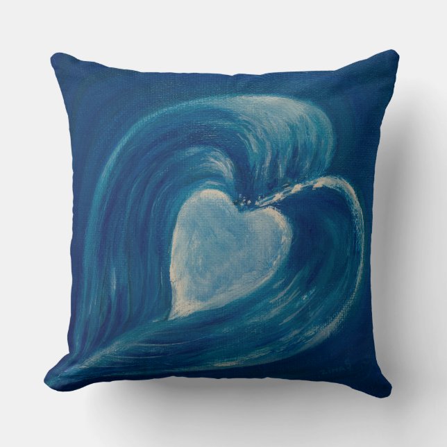 Almofada Ondas de abstrato azul-coração (Frente)