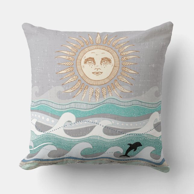 Almofada ondas de golfinhos solares (Frente)