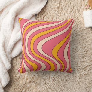Almofada Ondas do estilo retrô cor-de-rosa e laranja