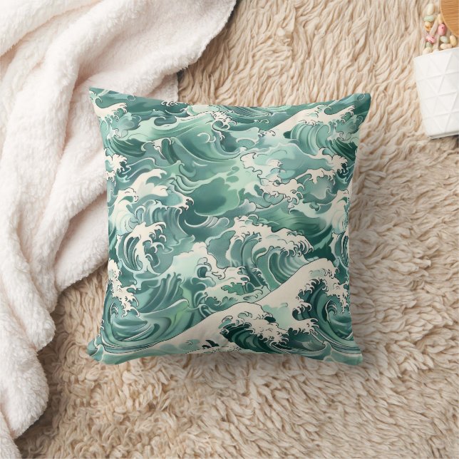 Almofada Ondas do Mar Japonês Aqua Padrão (Cobertor)