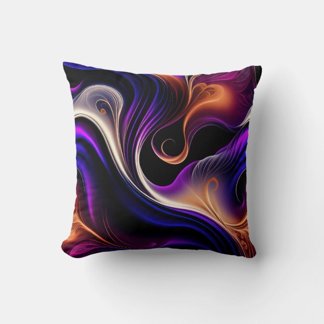 Almofada Ondas Ígneas - Roxo Ousado, Laranja - Dourado Abst (Frente)