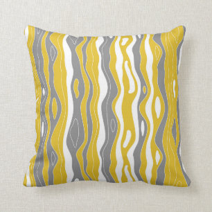 Almofada Ondas, linhas, amarelo-mostarda, cinzas, branco