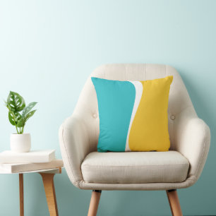 Almofada Ondas Simples 2 em Turquesa, Amarelo e Branco