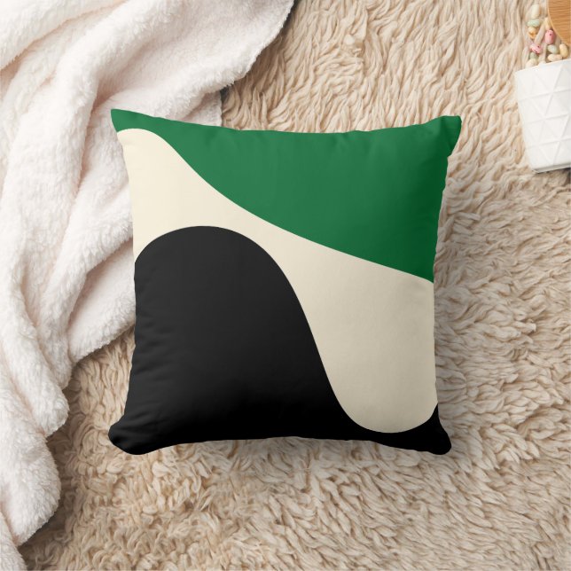 Almofada Ondas simples 4 em verde, creme e preto (Cobertor)