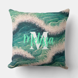 Almofada Ondas simples de oceano pastel monograma